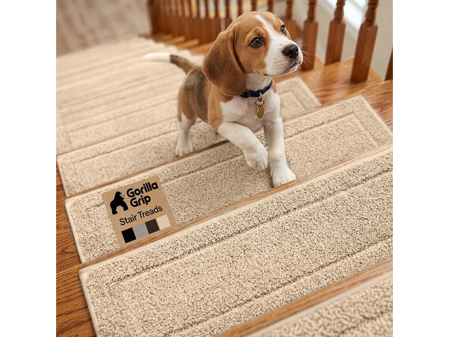 Peel and Stick Stair Treads, 8x28 Inches, 12 Pack, Beige Multi-Surface Use Machine Washable Carpet Runners for Wooden Steps, Indoor Rugs for...