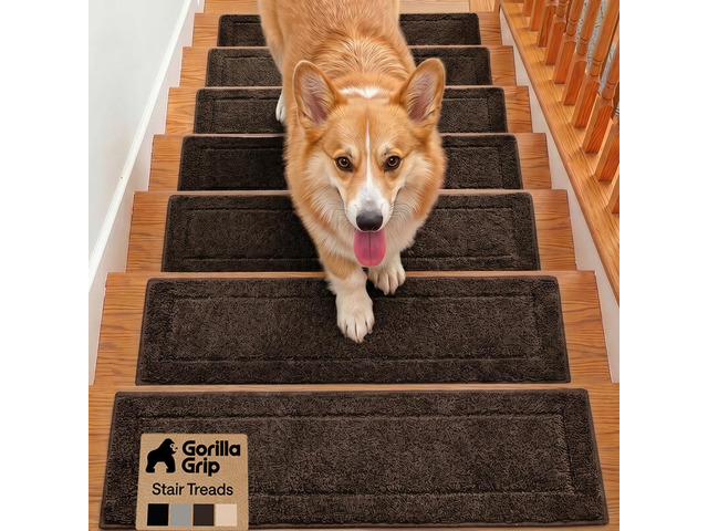 Peel and Stick Stair Treads, 8x28 Inches, 12 Pack, Brown Multi-Surface Use Machine Washable Carpet Runners for Wooden Steps, Indoor Rugs for...