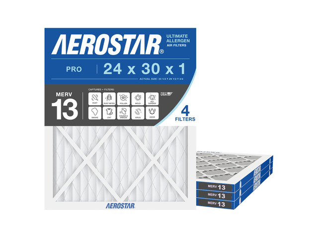 Air Filter 24x30x1 MERV 13 AC Filter, HVAC, Furnace Filter, 4 Pack ACTUAL SIZE (23.50 x 23.75 x 1.75) AC Filter, Furnace Filter, Allergies, Dust,...