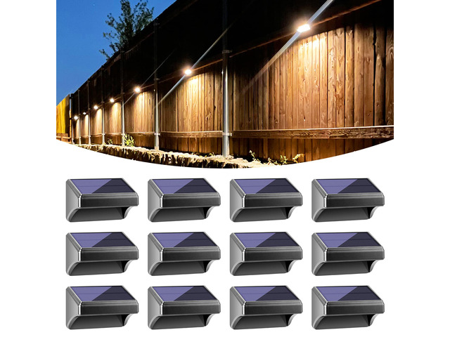 Solar Fence Lights Warm White & White, Solar Outdoor Wall Lights, Fence Solar Lights Outdoor Waterproof for Step, Backyard, Fence, Wall, Patio,...