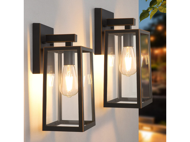 Outdoor Wall Light Fixtures, Exterior Waterproof Wall Lanterns Large Oil Rubbed Bronze Porch Wall Light, Anti-Rust, E26 Socket, Clear Glass Outside...