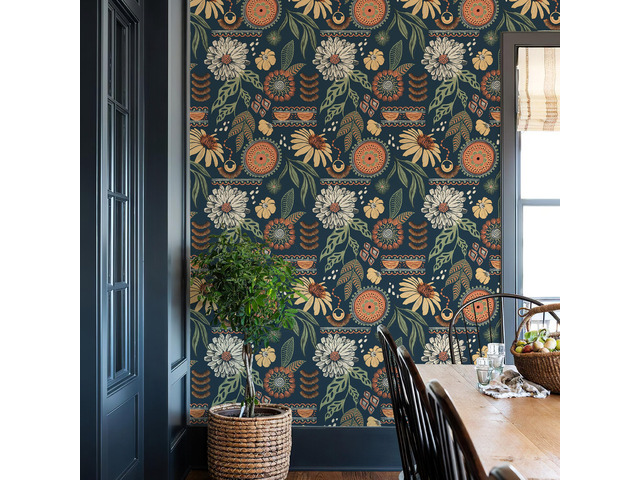 Boho Sun Floral Retro Peel and Stick Wallpaper 17.3' x 480' Removable Waterproof Self Adhesive Contact Paper Renter Friendly for Cabinets,...