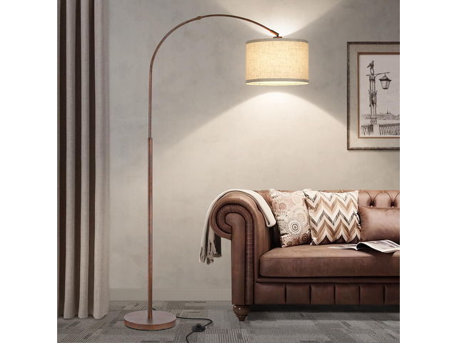 Floor Lamp for Living Room, Vintage Arc Floor Lamp with Adjustable Lamp Head, Tall Pole Lamp with On/Off Pedal Switch, Over Couch Arched Reading...
