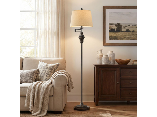 Vintage Floor Lamp with 350° Adjustable Swing Arm 61' Lamps for Living Room Antique Brass Standing Lamp, Retro Bronze Bedroom Floor Lamp, Mid...