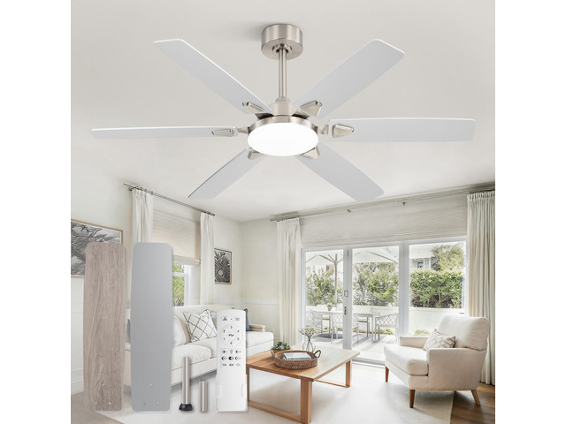 52 Inch Ceiling Fans with Lights,Remote Control & 2 Rods 6 Blades,3CCT LED,Reversible Blades,Quiet DC Motor,Timer,6 Speeds,Memory Function,Dual-Color...