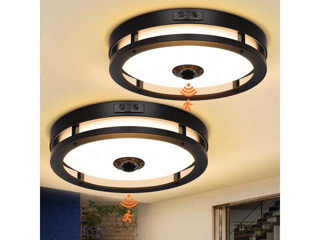 Outdoor Motion Sensor LED Ceiling Light, Dusk to Dawn, 12', 2 Pack 3000K, Aluminum Exterior Flush Mount Fixture, Easy Installation, Modern for...