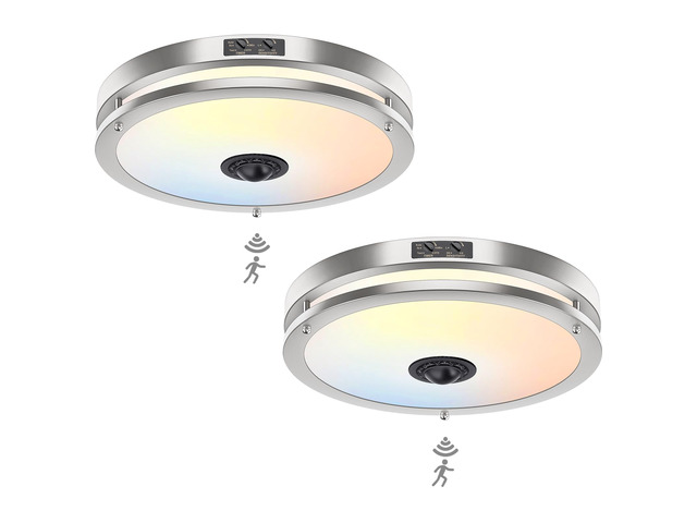 2-Pack 12' LED Motion Sensor Outdoor Ceiling Light, 5CCT, 24W Dusk to Dawn, 2700K/3000K/3500K/4000K/5000K Dimmable, 4 Lighting Modes, Flush Mount...