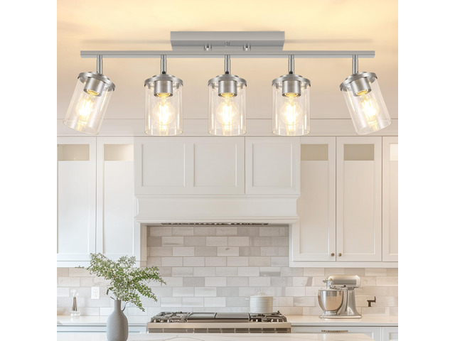 5-Lights Brushed Nickel Track Ceiling Light Fixtures, Modern Close to Ceiling Light with Clear Glass Shade, Large Hallway Lighting Fixtures for...