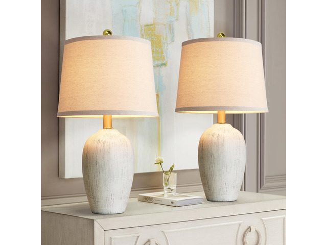 21'' Set of 2 Rustic Ceramic Small Table Lamps for Bedroom Farmhouse Vintage Nightstand Lamps for Living Room Office Entryway End Table, 2 Bulbs...