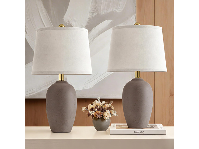 21'' Set of 2 Farmhouse Ceramic Small Table Lamps for Living Room Bedroom, Nightstand Rustic Brown Desk Lamp for Bedside End Table Entryway, 2 LED...
