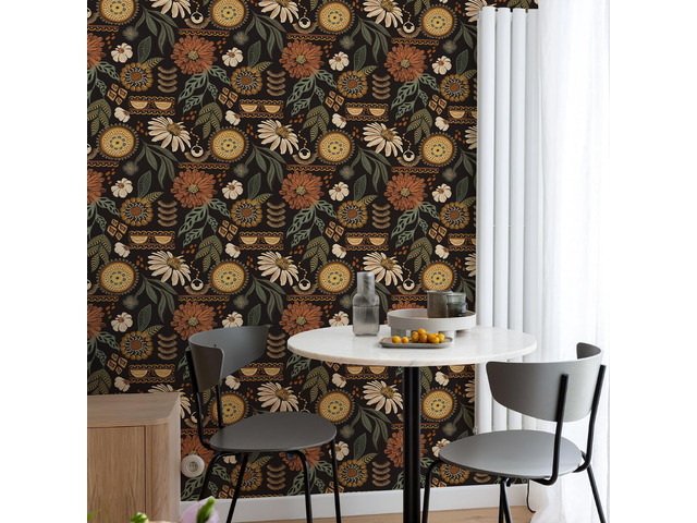 Boho Floral Peel and Stick Wallpaper 17.3' x 480' Sun Floral Retro Contact Paper Removable Self Adhesive Contact Paper, Renter Friendly for...
