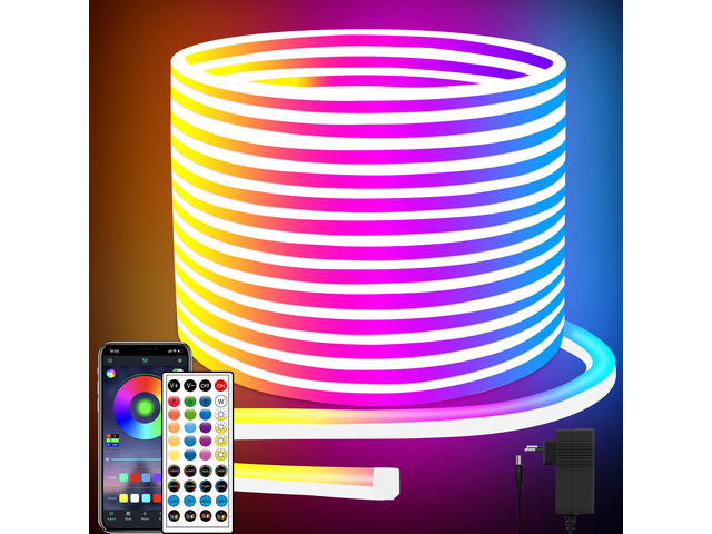 132FT Led Neon Rope Lights Control with App/Remote,Flexible Led Rope Lights,Multiple Modes,IP65 Outdoor RGB Neon Lights Waterproof,Music Sync...