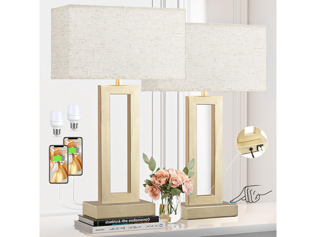 22' Tall Bedroom Lamps for Living Room - Touch Gold Bedside Lamps with USB C+A, 3 Way Dimmable Lamp for Nightstand, Modern Night Stands Lamps for...