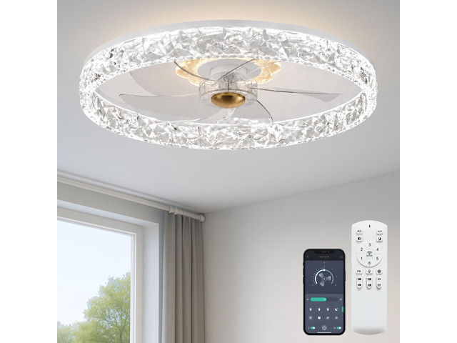 20'' Ceiling Fan with Light and Remote, Low Profile Ceiling Fan with Light, Dimmable Flush Mount Ceiling Fan Light, 6 Speeds Fan, App & Remote...