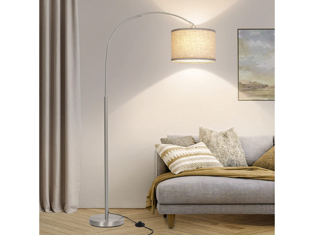 Silver Floor Lamp, Arc Floor Lamp with Adjustable Head and Pedal Switch Modern Tall Pole Lamp, Over Couch Arched Standing Light for Reading Living...