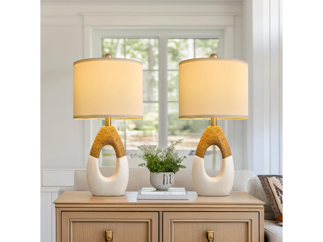 22 Boho Table Lamps for Bedroom Living Room Upgraded Set of 2 Medium Farmhouse Rattan Table Lamps, Rustic Home Decoration Nightstand Bedside Lamp...