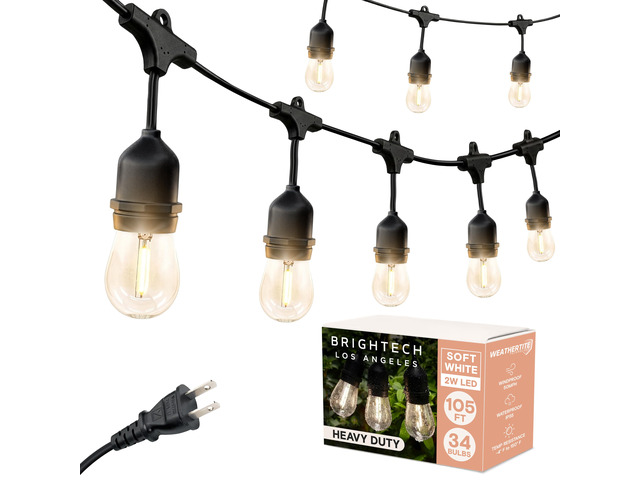Ambience Pro 105Ft LED String Lights - 2W Commercial Grade Patio Lighting Outdoor Waterproof - Heavy Duty Dimmable Vintage Edison Porch Lights for...