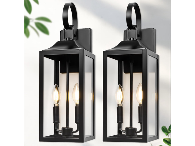 19' Large Black Outdoor Wall Lights, Waterproof Exterior Lighting Fixtures Farmhouse Outdoor Wall Lantern 2-Light, Anti-Rust Modern Outdoor Sconce...