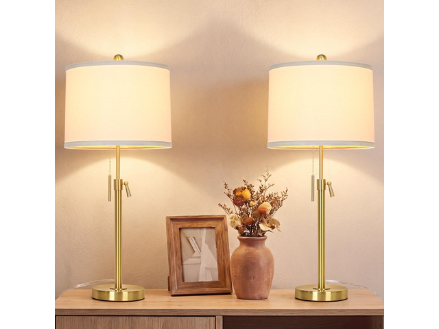 Gold Table Lamps Set of 2, 22' to 30' Adjustable, 3 Way Bulbs Adjustable Height Nightstand Lamps for Bedroom,Dimmable End Table Lamp for Living...