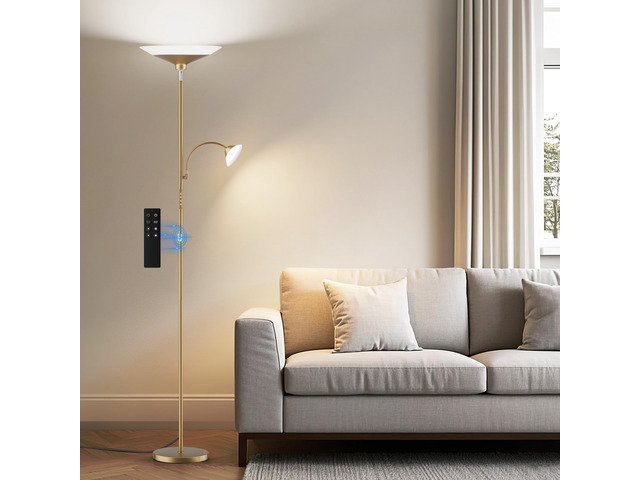 Gold Torchiere Floor Lamp - 2 Way LED Standing Lamp with Reading Light, Dimmable 72'' Tall Lamp with Remote Color Changing, 34W Mordern Uplighter...