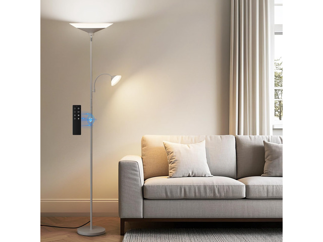 Sliver Gray Torchiere Floor Lamp with Reading Light, 4 Color Temperatures, Dimmable & Individual Light Control Standing Lamp, 34W Bright Tall Lamp...