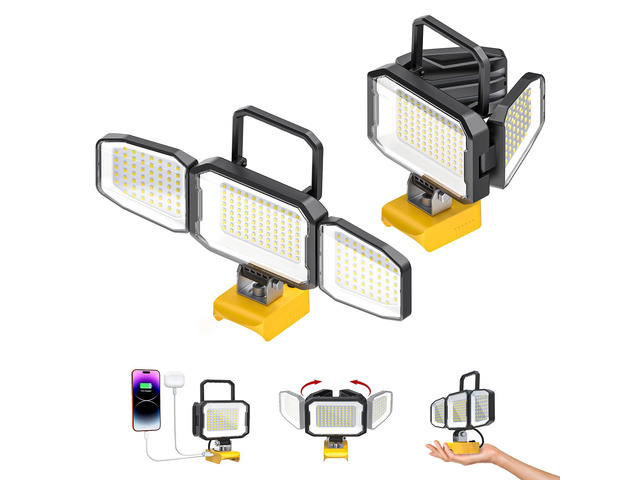 2PCS LED Work Light Compatible with 20V Battery, 150W 15000LM Flood Light, 6500K Daylight 3-Head Adjustable, USB Type-C & 2 Brightness Modes Portable...
