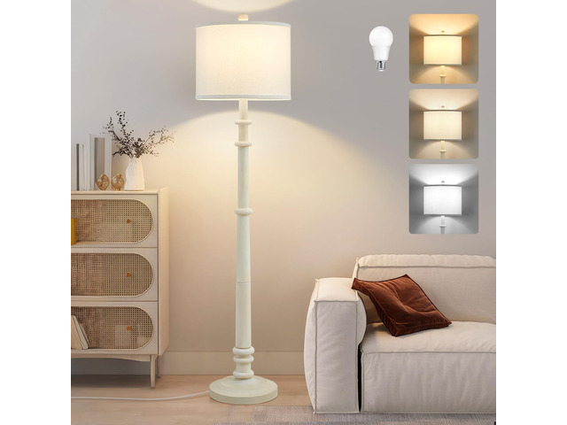 Floor Lamps for Living Room - 60' Farmhouse Floor Lamp with Adjustable Color Temperatures - Vintage Standing Lamp Reading Light with Linen Shade...