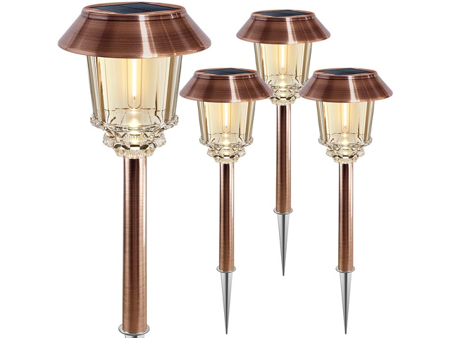 Solar Lights Outdoor Waterproof, 4 Pack Solar Pathway Garden Lights 10-40LM Dimmable Warm White, All-metal Auto On/Off Solar Light, Waterproof...