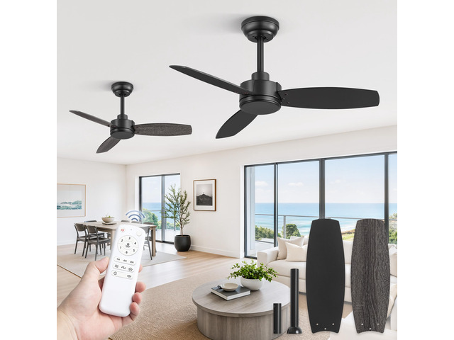 2 Pack 36 Inch Black Ceiling Fans no Light with Remote, 6 Speeds Quiet Reversible DC Motor, Ceiling Fan without Light, Indoor/Outdoor, for Patio,...
