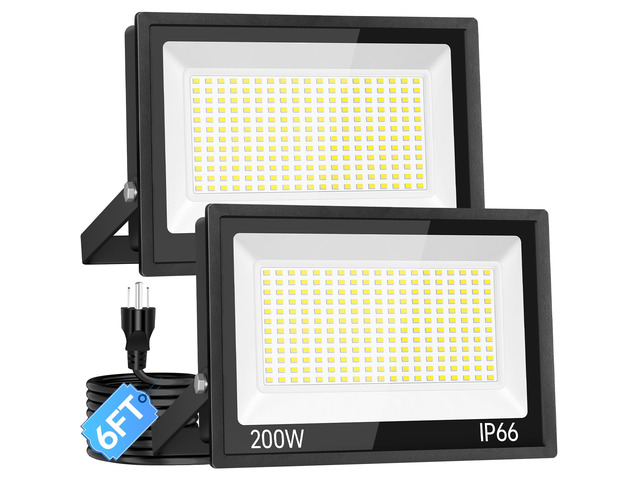 24000LM 200W LED Flood Light Outdoor Plug in, IP66 for Yard Garage, 5000K LED Floodlight with 6ft Wire, Super Brighter Security Light, Waterproof...