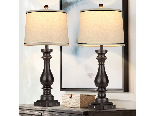 29' Tall Table Lamp for Living Room Set of 2,Farmhouse Vintage Bedside Nightstand Lamps with USB C+A Ports & AC Outlet,3-Way Dimmable Touch Control...