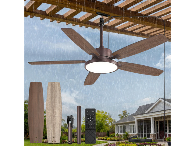 52' Outdoor Ceiling Fan with Light IP65 Outdoor Fans for Patio Waterproof Wet Rated Ceiling Fan with 6-Speed DC Motor, Farmhouse Plug in Gazebo Fan...