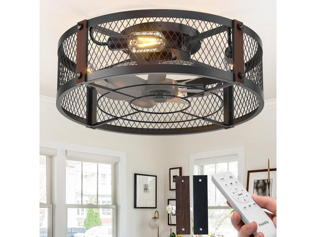 20' Caged Ceiling Fans with Lights and Remote, Low Profile Fandelier Reversible DC Motor, 1/2/4H Timer, 6 Speeds, Farmhouse Style, Quiet Operation,...