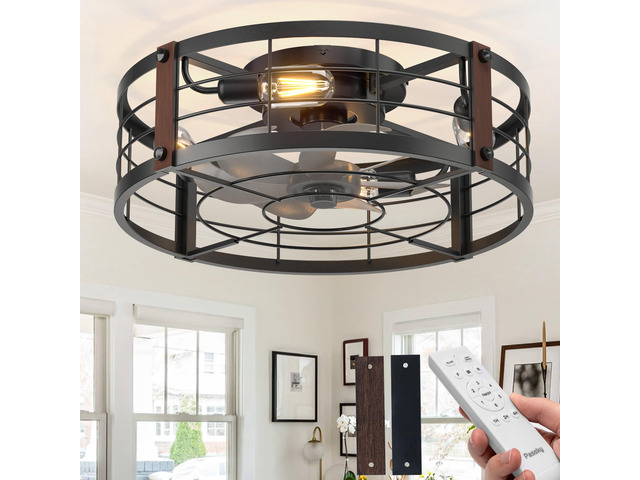 20' Caged Ceiling Fans with Lights and Remote, Low Profile Fandelier Reversible DC Motor, 1/2/4H Timer, 6 Speeds, Farmhouse Style, Quiet Operation,...