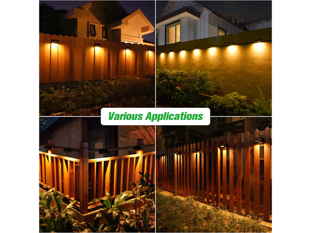 Solar Fence Lights, Fence Lights Fence Solar Lights Outdoor Waterproof Warm White & Color Glow LED Solar Lights for Backyard, Patio, Deck Railing,...