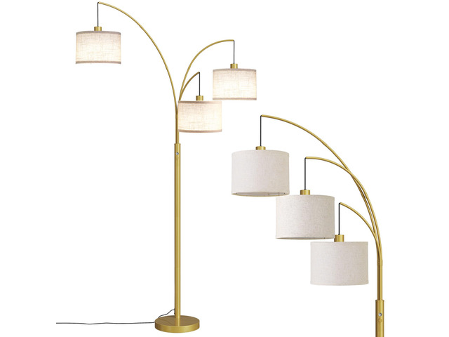 3 Lights Floor Lamps for Living Room78' Tall Arc Standing Lamp Hanging Drum Linen Shade & Heavy Base, E26 Lamp Holder, 360°Rotatable Arc...