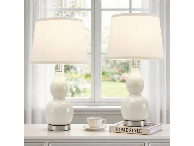 22' Table Lamp Set of 2, Color Temperature Adjustable Double Gourd Ceramic Lamps Classic Nightstand Table Lamps for Bedroom Beside Lamps for Living...