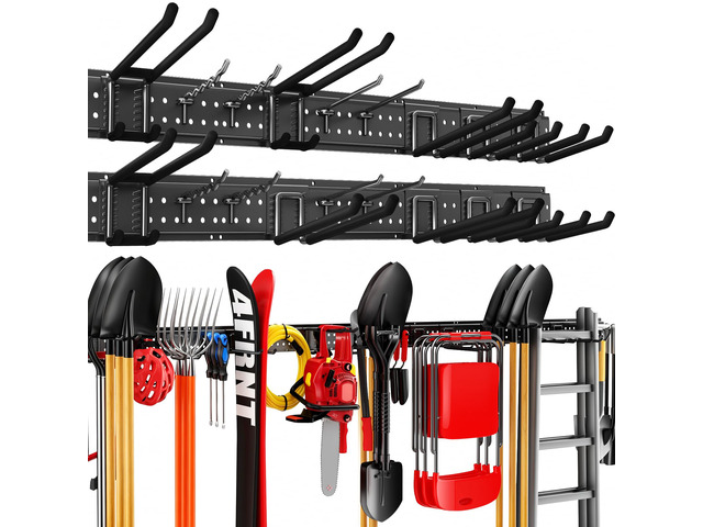Garage Tool Organizer Wall Mount 99 inches with 18 Adjustable Heavy-Duty Hooks, Garage Organization, Garden Tool Storage Rack, Yard, and Shed,...