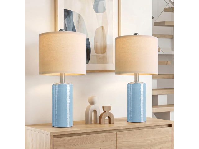 Small Table Lamps Set of 2 for Living Room 20.25' Blue Lamps Bedside Lamps Ceramic Lamps for Night Stands, Table Lamps for Bedroom, Mid Century...