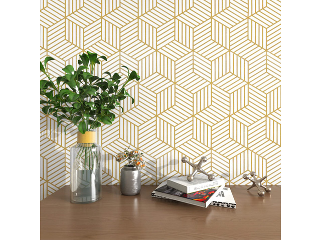 Geometric Contact Paper Peel and Stick Wallpaper Gold 17.7Ã—393 Self Adhesive, Removable Wallpaper for Bedroom/Bathroom Waterproof, Modern Contact...