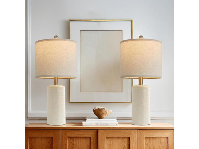 20.25'' Ceramic Table lamps Set of 2 Small Farmhouse Bedside Lamp White Modern Nightstand End Table Lamps for Living Room Bedroom Study Office...