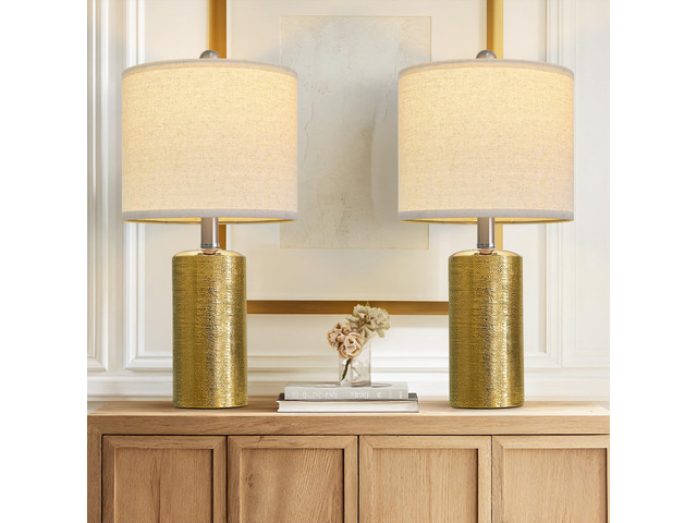 Small Table Lamps Set of 2 for Living Room 20.25' Gold Lamps Bedside Lamps Ceramic Lamps for Night Stands, Table Lamps for Bedroom, Mid Century...