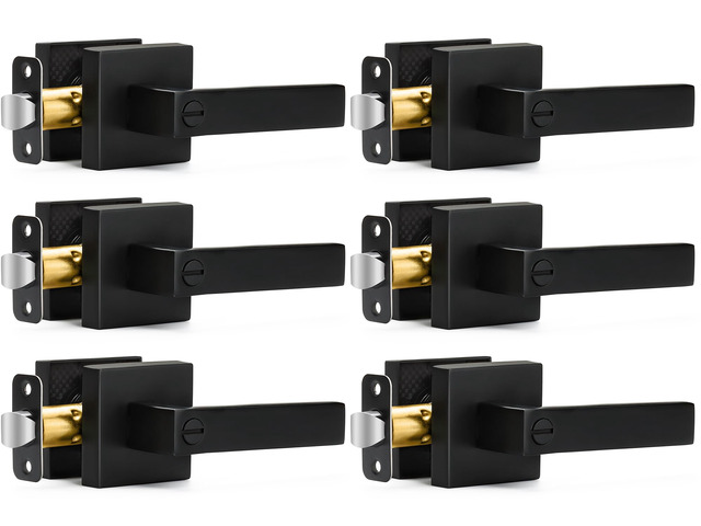 6 Pack Black Door Handles Privacy Door Levers, Keyless Interior Door Knobs Square Matte Black Door Levers Heavy Duty Door Locks for Bedroom...
