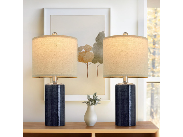 Small Table Lamps Set of 2 for Living Room 20.25' Blue Lamps Bedside Lamps Ceramic Lamps for Night Stands, Table Lamps for Bedroom, Mid Century...