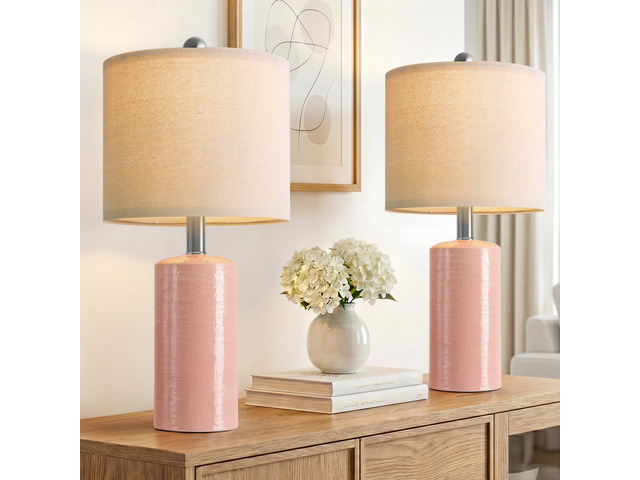 Small Table Lamps Set of 2 for Living Room 20.25' Pink Lamps Bedside Lamps Ceramic Lamps for Night Stands, Table Lamps for Bedroom, Mid Century...