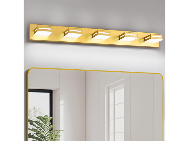 LED Bathroom Vanity Light Fixtures, 40-inch 5-Light Gold Rotatable Modern Vanity Lights for Bathroom Lighting Fixtures Over Mirror, 6000K Cool...
