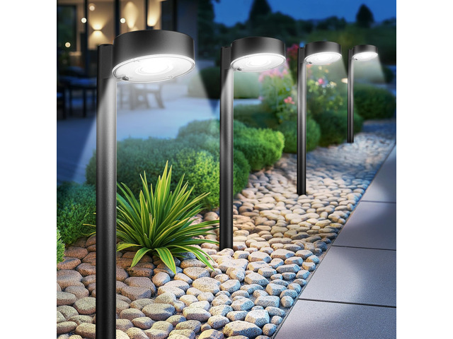 4 Pack Solar Pathway Lights Outdoor, 12 Brighter LED Solar Lights Outdoor Waterproof, Up to 12 Hrs Modern Path Light for Yard Garden Walkway...