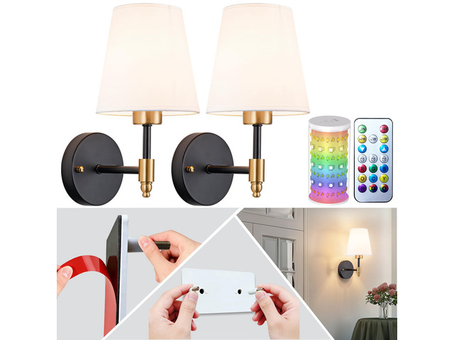 Peel and Stick Wall Sconces, Stick On Wall Sconce Set of 2, Battery Operated Wireless Adhesive Wall Lights, Corn Bulb with 10000mAh Battery, Easy...