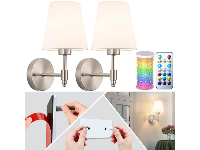 Peel and Stick Wall Sconces, Stick On Wall Sconce Set of 2, Battery Operated Wireless Adhesive Wall Lights, Corn Bulb with 10000mAh Battery, Easy...