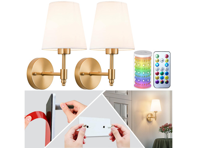 Peel and Stick Wall Sconces, Stick On Wall Sconce Set of 2, Battery Operated Wireless Adhesive Wall Lights, Corn Bulb with 10000mAh Battery, Easy...